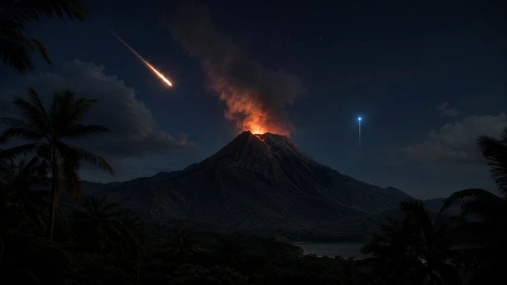 Ilustrace k článku: Meteor u sopky a záhadné světlo. Mimozemská návštěva, nebo obyčejná náhoda?